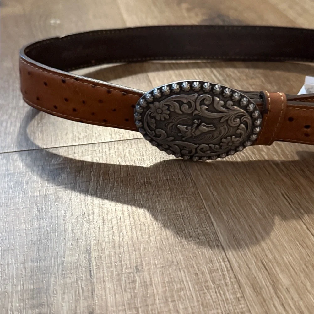 WRANGLER Western Brown Leather Boys Belt & Buckle